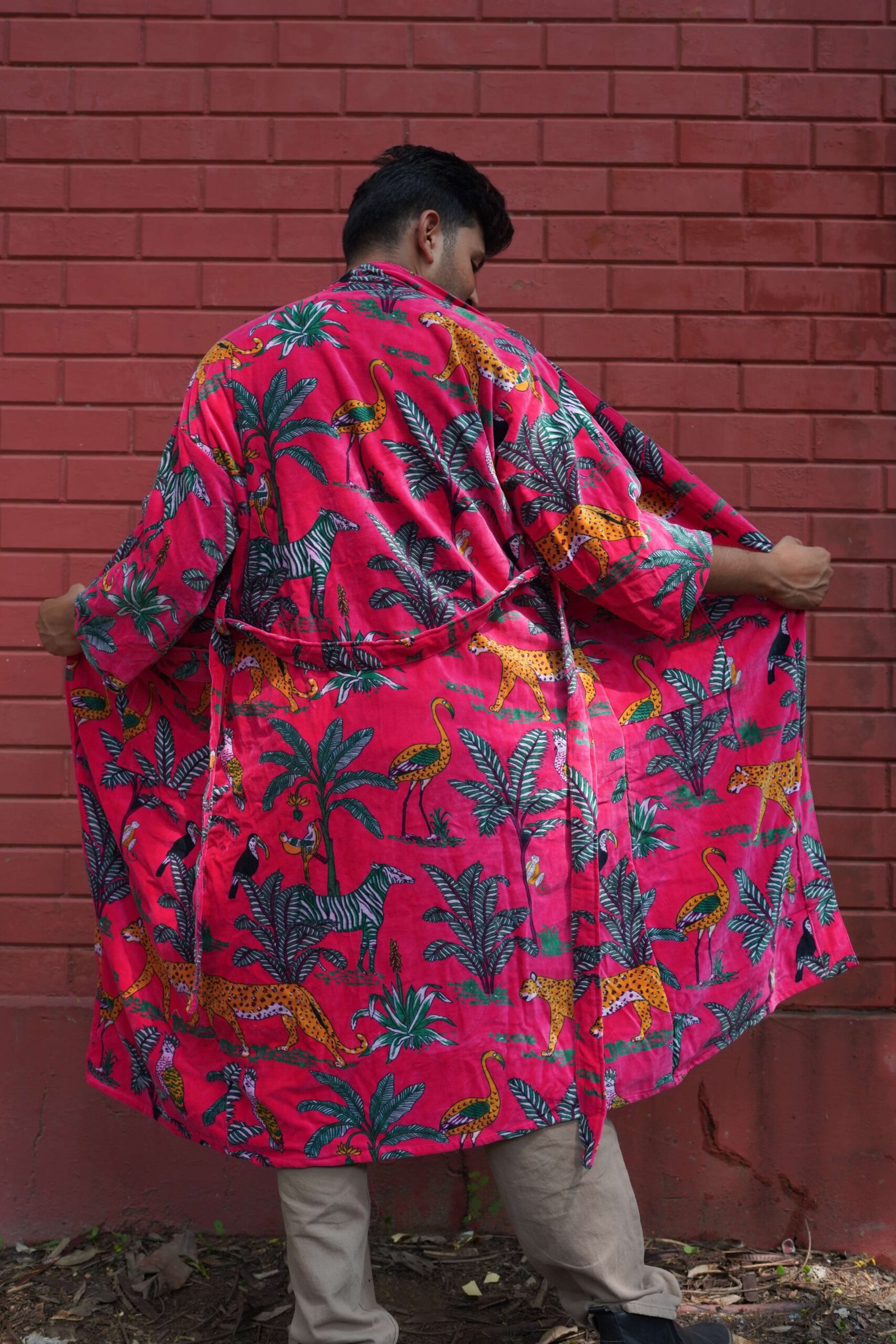 Womens Pink Velvet Embroidered Jacket with Floral Design